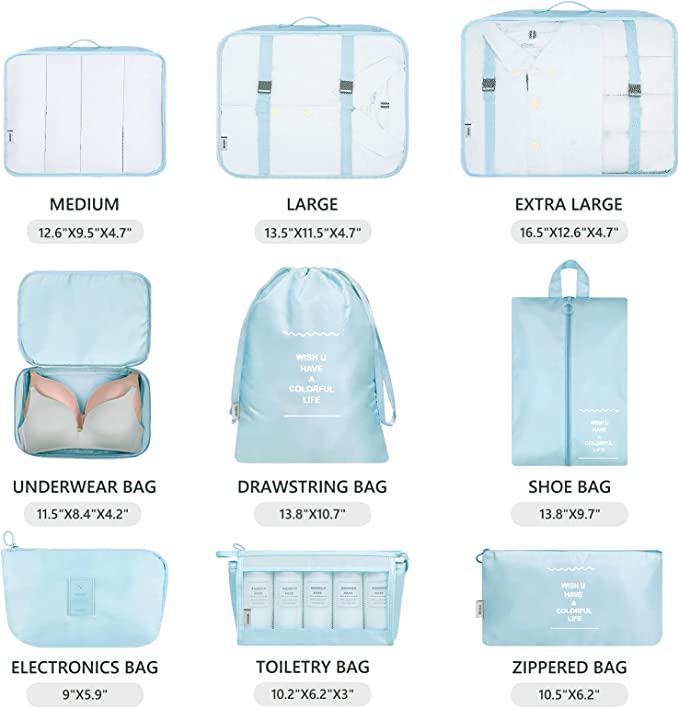 9 PCS Travel Compact Packing Organizers
