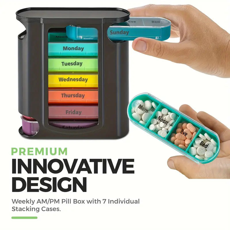 Pill Organizer with Color Coded Compartments