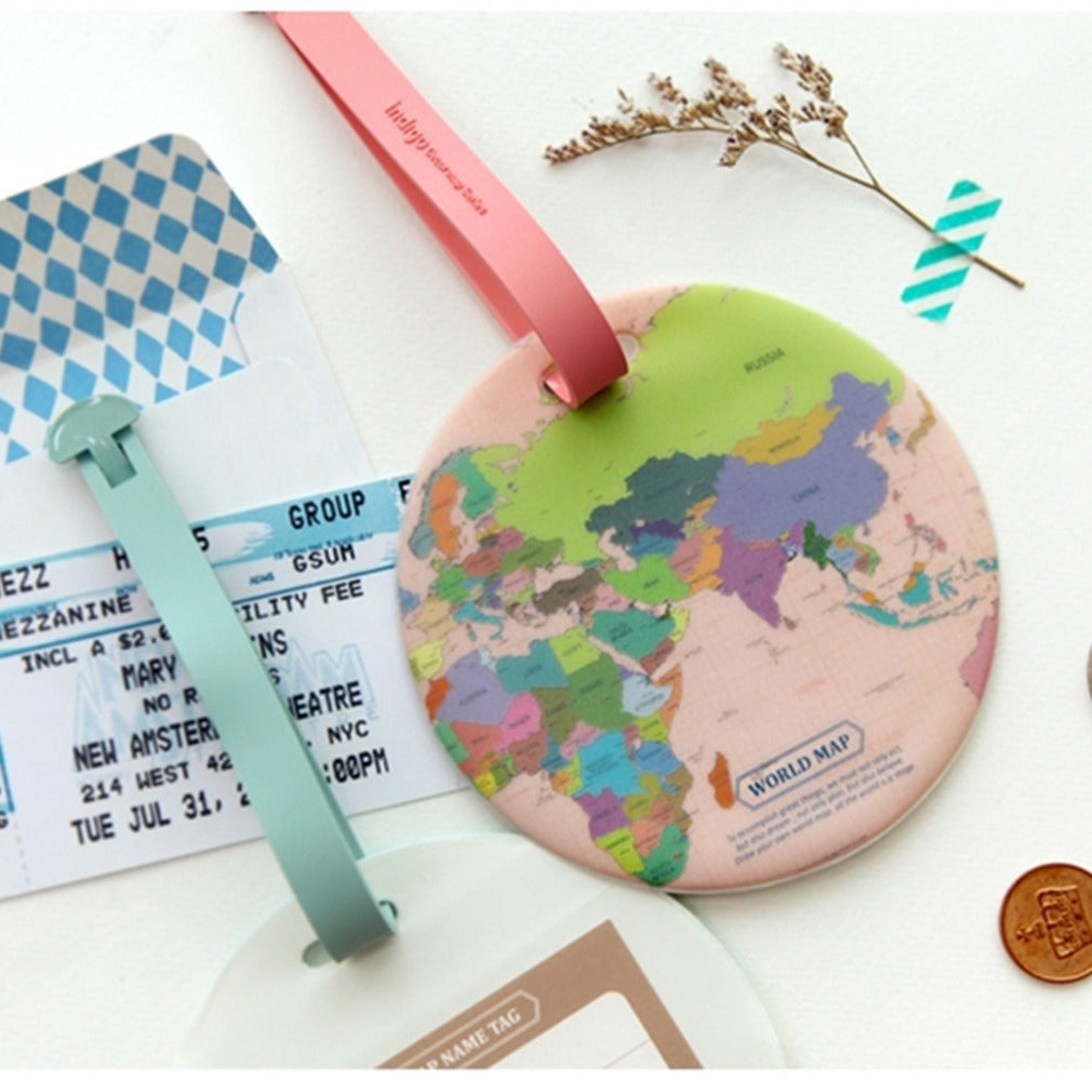 Round World Map Luggage Tags