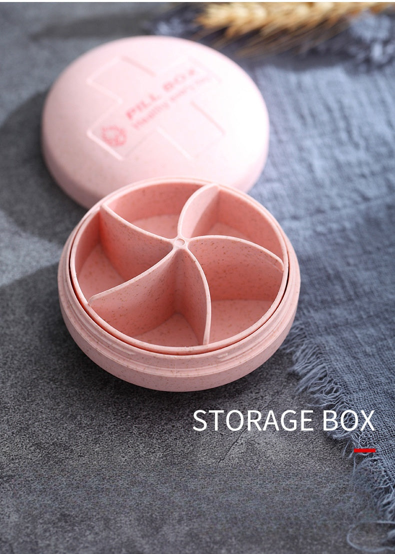 Round Travel Pill Organizer with 4 Compartments