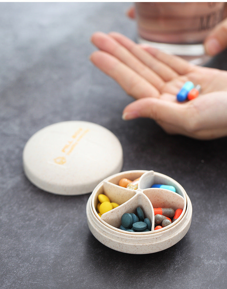 Round Travel Pill Organizer with 4 Compartments