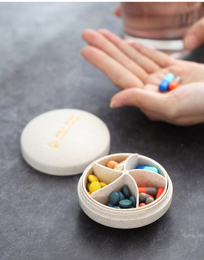 Round Travel Pill Organizer with 4 Compartments
