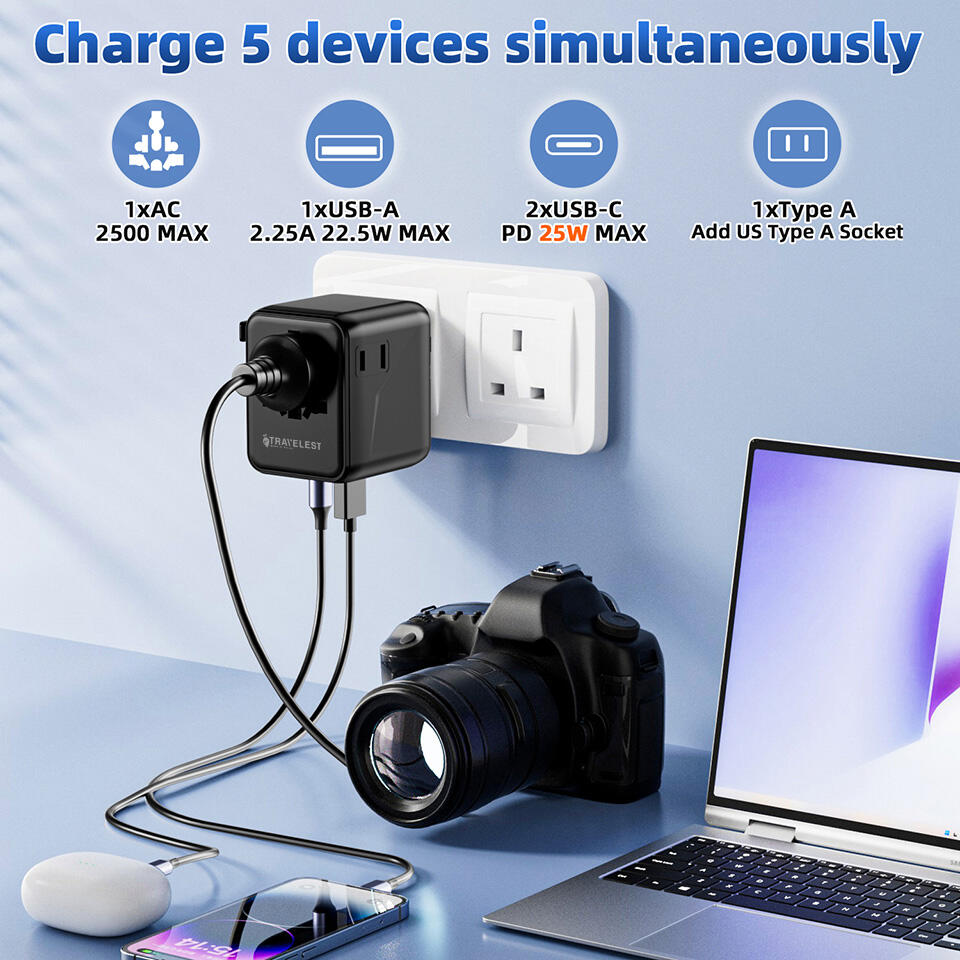 3 Port 25W Travel Adapter