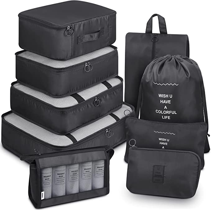 9 PC SET TRAVEL COMPACT PACKING ORGANIZERS W/ ELECTRONIC & COSMETIC BAG FOR LUGGAGE