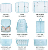 9 PC SET TRAVEL COMPACT PACKING ORGANIZERS W/ ELECTRONIC & COSMETIC BAG FOR LUGGAGE