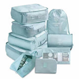 9 PC SET TRAVEL COMPACT PACKING ORGANIZERS W/ ELECTRONIC & COSMETIC BAG FOR LUGGAGE