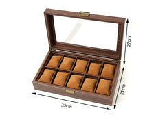 10 Slot Wooden Watch Box Casket, Glass Display Organizer, Jewelry Collection