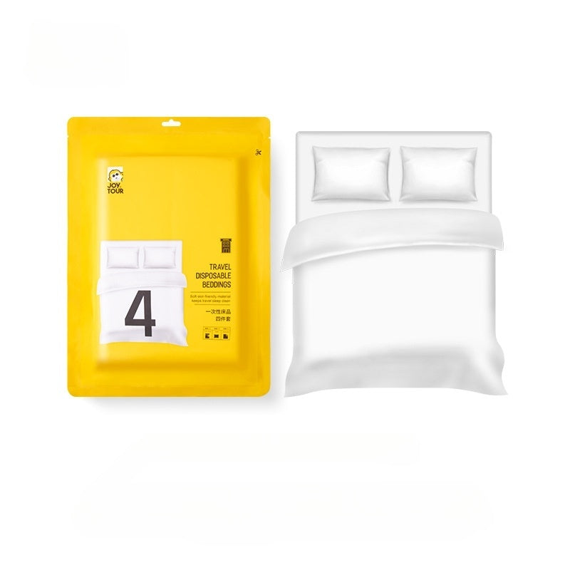 طقم مفارش سرير للاستخدام مرة واحدة (ملاءة + غطاء لحاف + غطائي وسادة)