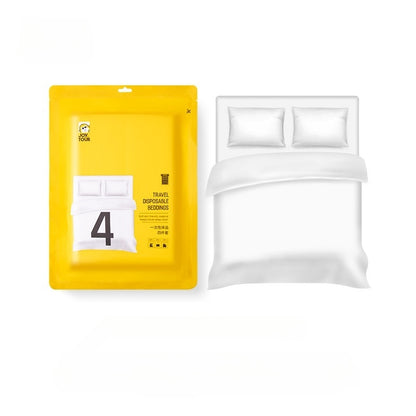 طقم مفارش سرير للاستخدام مرة واحدة (ملاءة + غطاء لحاف + غطائي وسادة)