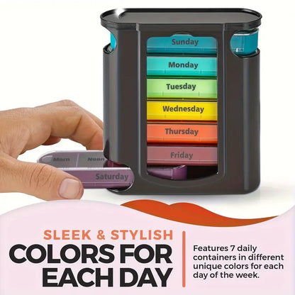 Pill Organizer with Color Coded Compartments