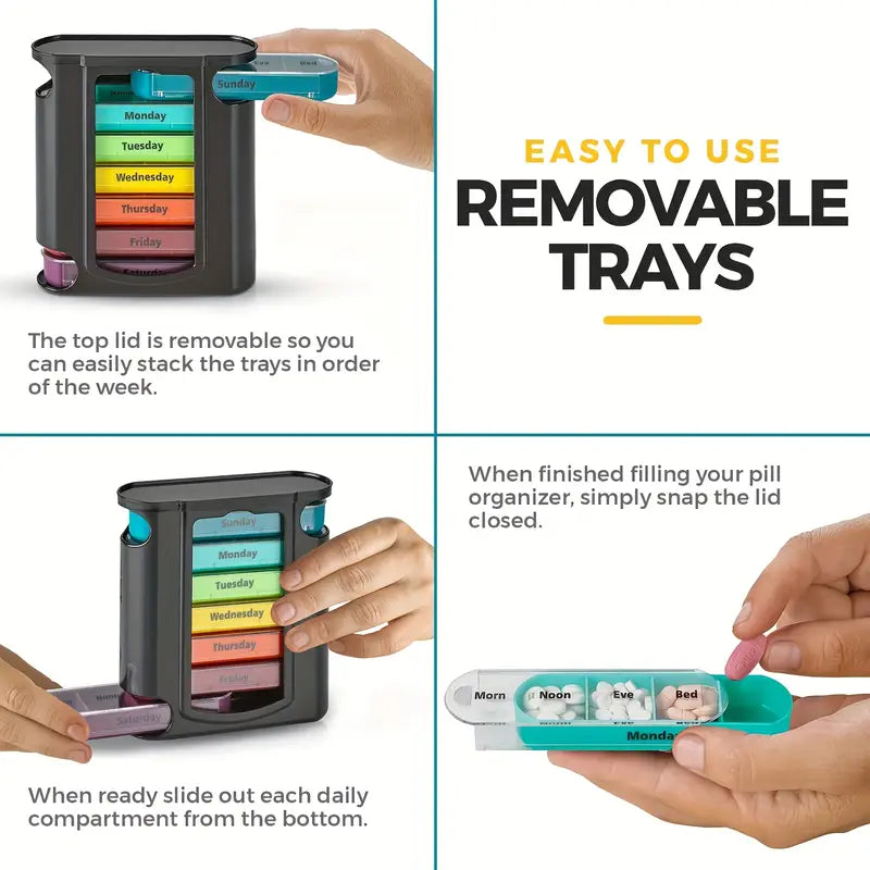Pill Organizer with Color Coded Compartments