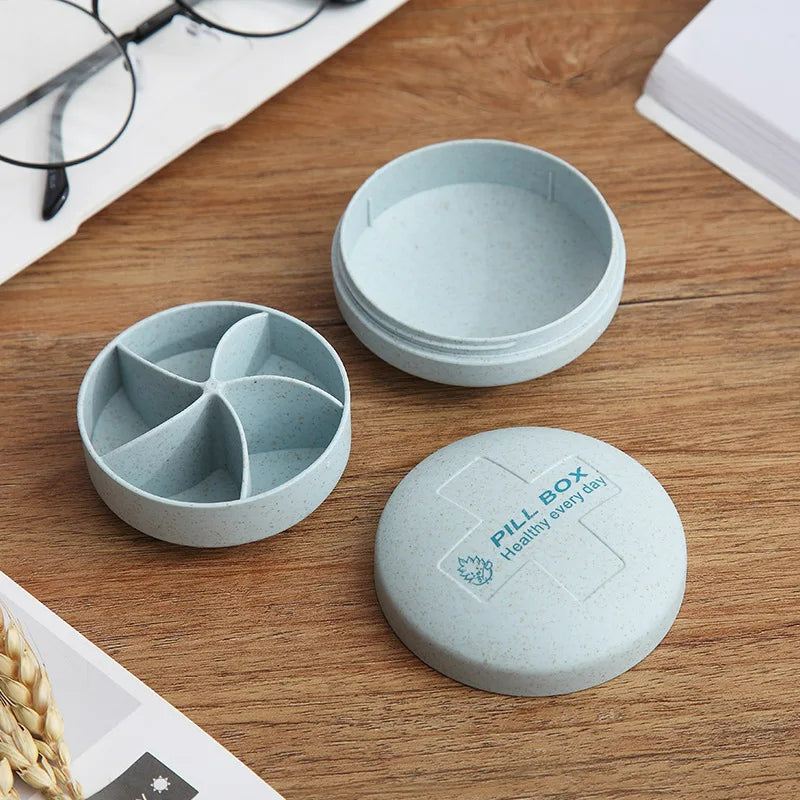 Round Travel Pill Organizer with 4 Compartments