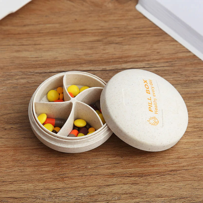 Round Travel Pill Organizer with 4 Compartments