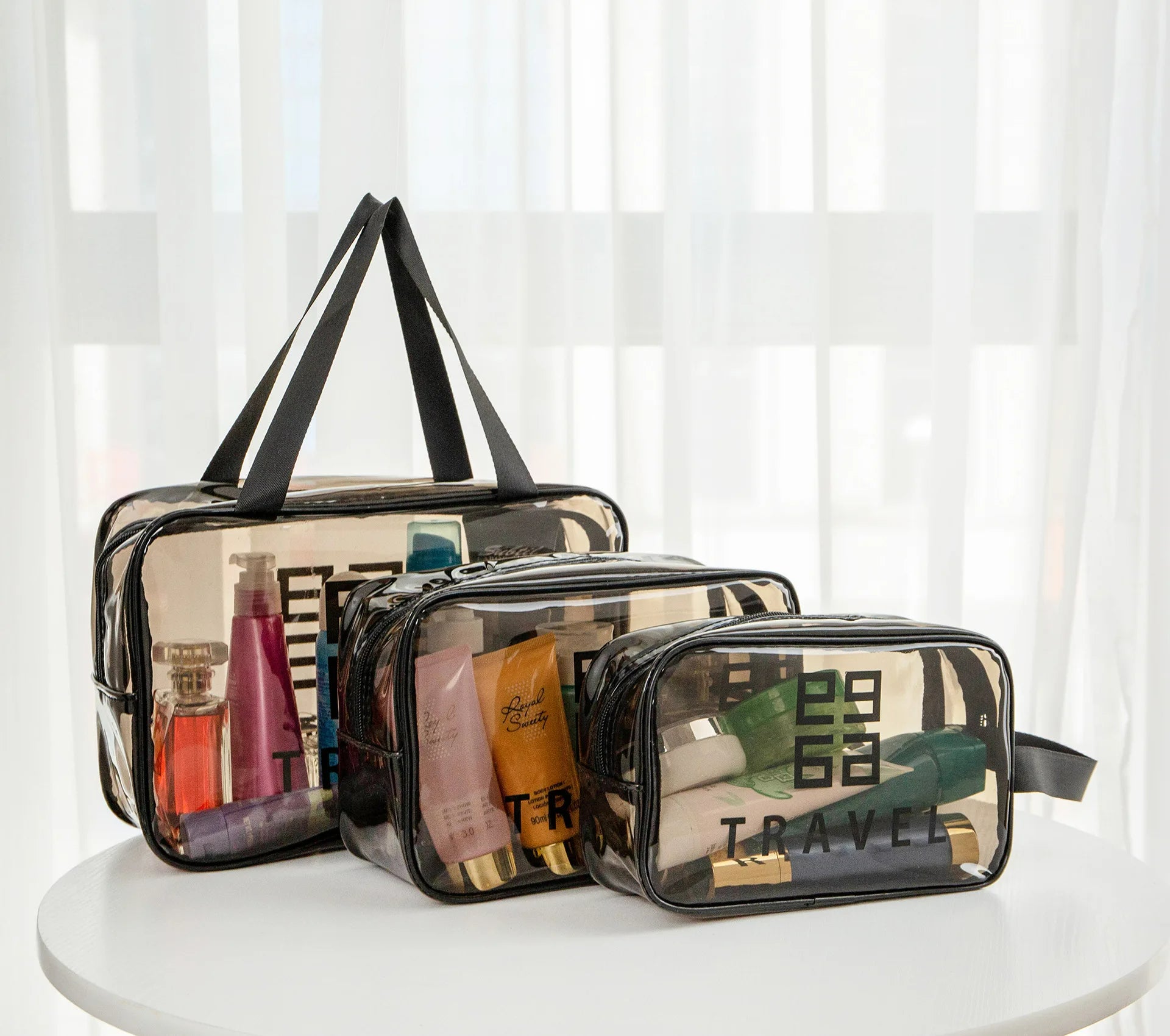 3-Piece Transparent Toiletry Bag Set