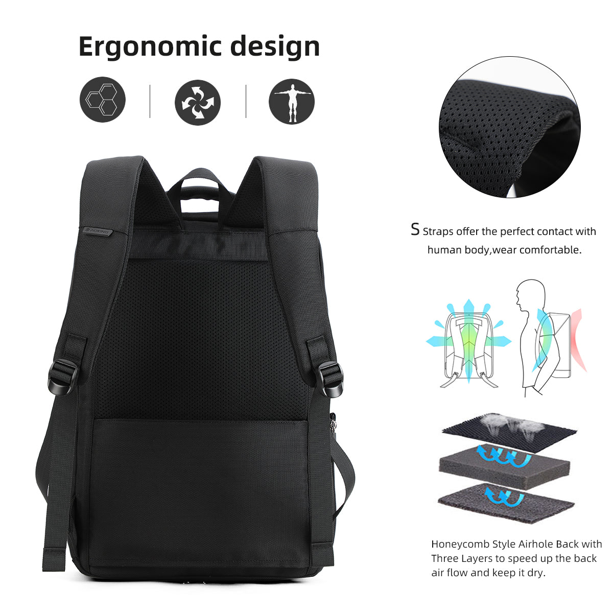 AOKING SPINE PROTECTION TRAVEL LAPTOP BACKPACK - SN1290